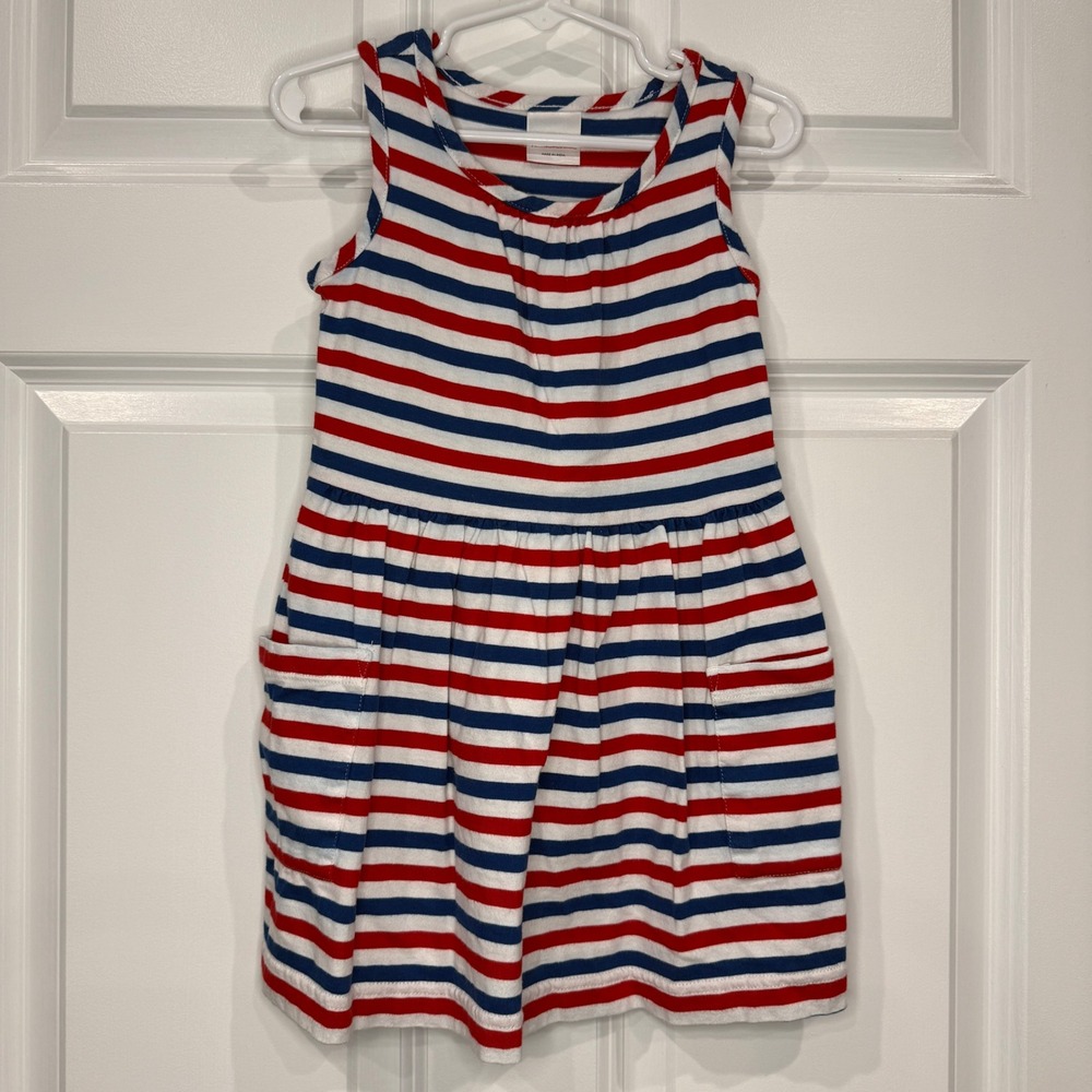 Hanna Andersson Red Blue White Stripe Pocket Dress Girls Size 4
